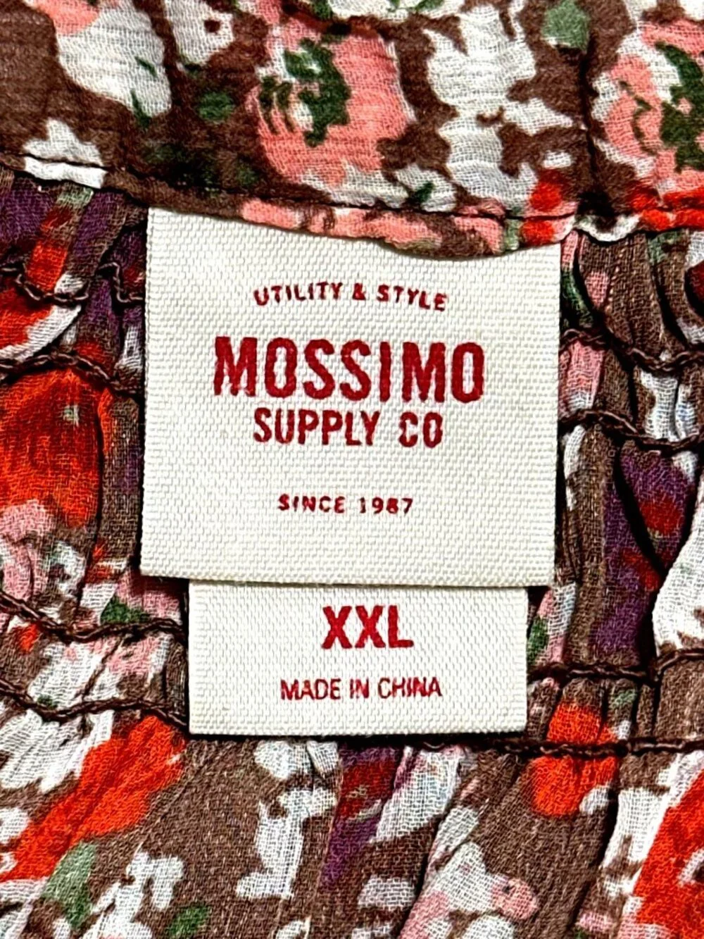 Mossimo Supply Co XXL Brown Red Floral Dress Elastic Waist Long Sleeve Casual Fi - Picture 6 of 9